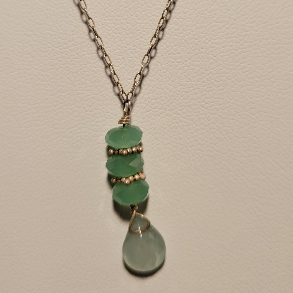 Green Calcedony & 925 Silver Necklace